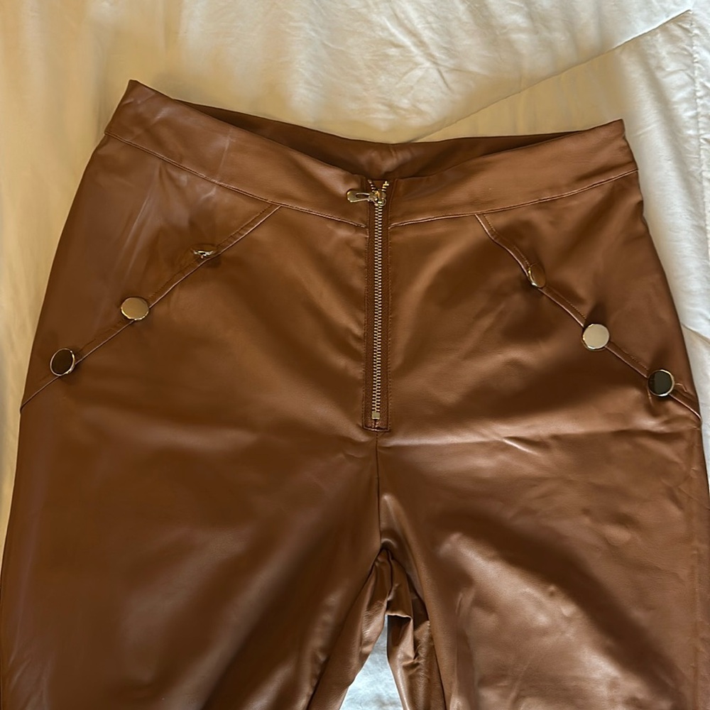 Tan leggings with button embellishment, size large